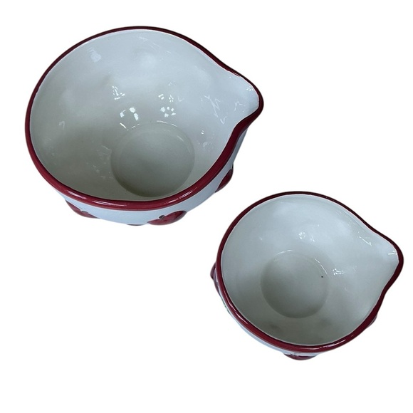 Vintage Mixing Bowls Apples Pour Spouts Handles Ceramic Nesting Design Set of 2 - Picture 2 of 16